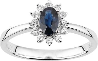 Jewelco London 18ct White Gold Diamond Oval Sapphire Royal Oval Clock Ring - DR1AXL605W18SA