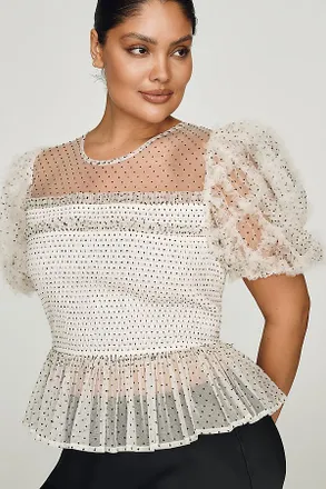 English Factory Puff-Sleeve Sheer Blouse