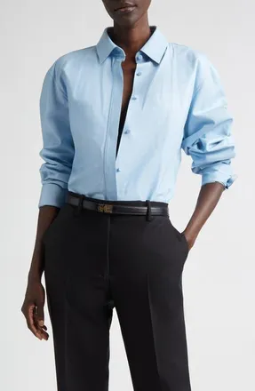 Tom Ford French Plong&eacute; Leather Button-Up Shirt in Pale Blue at Nordstrom, Size 8 Us