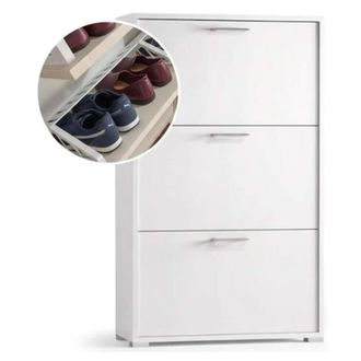 Dmora Zapatero Iris, Mueble De Entrada Polivalente Con 3 Puertas Abatibles, Zapatero Moderno, 100% Made In Italy, Cm 67x18h112, Blanco, Con Embalaje Reforza