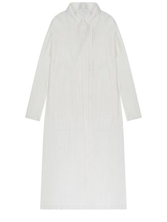 Pleats Please Issey Miyake Long Lightweight Coat with Subtle Pleated Texture