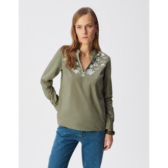 Ikks Geborduurde V-hals blouse met lange mouwen