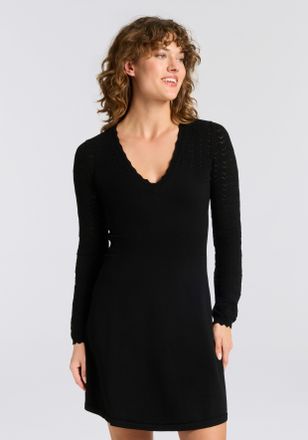 Boss Orange by Hugo Boss A-Linien-Kleid BOSS ORANGE Figoli Premium Damenmode, Damen, Gr. S (36), N-Gr, schwarz 001, Strick, Obermaterial: 70% Viskose, 30% Polyester, unifarben