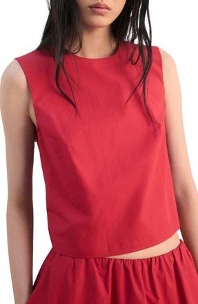 Mango Back Button Crop Top in Red at Nordstrom, Size Medium