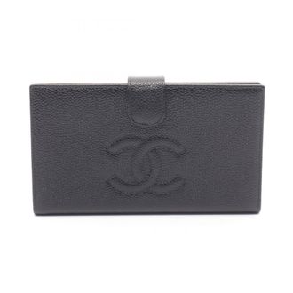 Chanel Black Leather Long Wallet (Bi-Fold) (Pre-Owned)