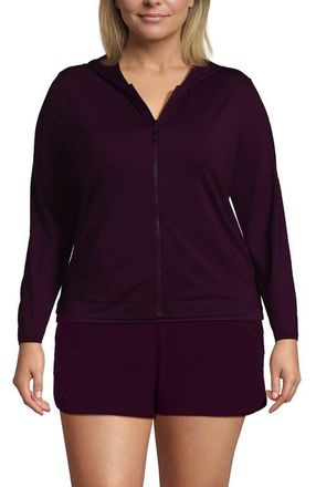 Lands End SunShade UPF 50 Hooded Zip Front Rash Guard in Dark Wine at Nordstrom, Size 2X