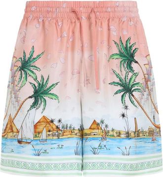 Casablanca Graphic-print Silk Shorts
