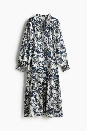 H&M Kleid mit Volantkragen - Weiss/Marineblau Gemustert