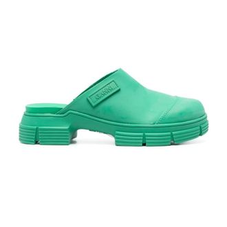 Ganni Schoenen, Dames, Groen, 36 EU, Groene Slipper Muilezel met Logo Patch