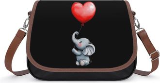Generic Cute Elephant with Heart Balloon Crossbody Bag Womens Handbag PU Message Bags Shoulder Purse with Adjustable Strap