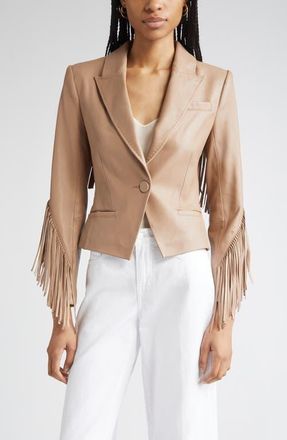 L'agence Vashti Fringe Leather Blazer in Dark Cappuccino at Nordstrom, Size 2