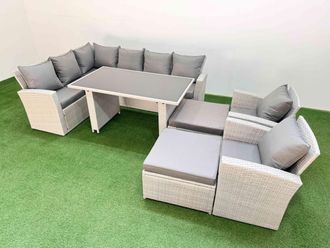 Fimous 10 Seater Wicker Rattan Corner Sofa Sets with 2 Big Footstools in Light Grey