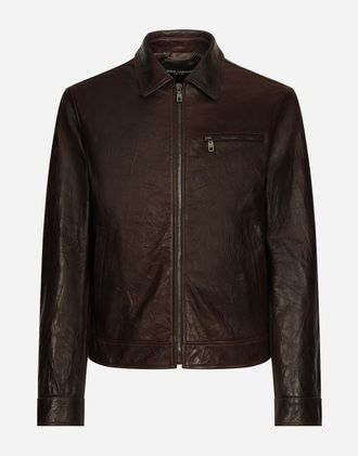Dolce & Gabbana Leather Jacket - Man Coats And Jackets Brown 48