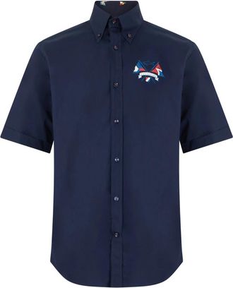 Paul & Shark Short Sleeve Shirt - Heren - Korte mouwen Overhemden - Blauw - L - Katoen - Overhemden