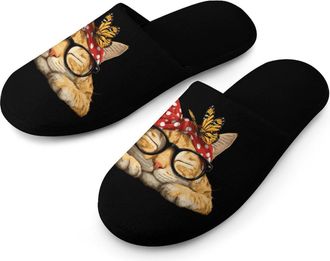 Generic Funny Cat Mens Slippers Warm Non-Slip Houes Shose Spa Slipper for Home Bedroom