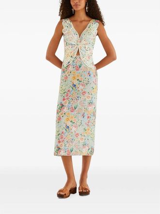 Farm Rio Rendeira Butterfly-appliqu&eacute; Floral-print Midi Dress