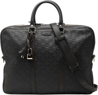 Gucci Pre-owned Embossed Leather Briefcase - unisex - Vintage Handtas - Zwart - ONE Size - Leer - Vintage