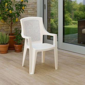 Dmora Silla De Exterior Masainass, Una Silla, Apilable Made In Italy, Con Reposabrazos, Blanca