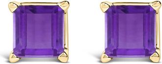 House of Brilliance 14K Yellow Gold 5x5MM Princess Cut Purple Amethyst Solitaire Stud Earrings