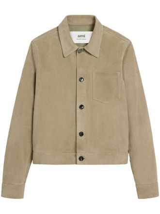 Ami boxy-fit goatskin shirt jacket - men - Goat Skin - M - Green