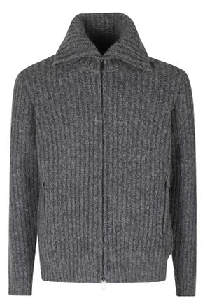 Roberto Collina Anthracite English Rib Merino Wool Zip-Through Knit
