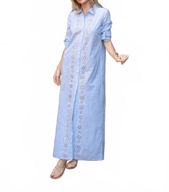 Sail to Sable Maxi Shirt Dress In Blue/ White