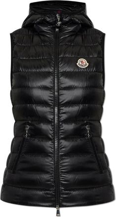 Moncler Glygosse Hooded Down Vest - Dames - Bodywarmers - Zwart - XS - Leer - Jassen