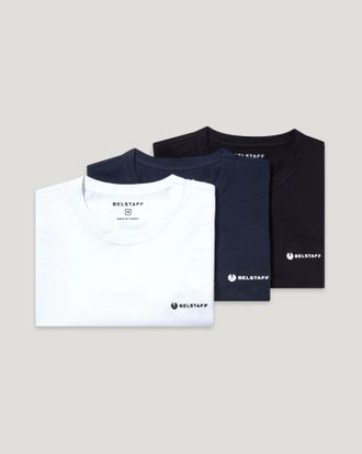 Belstaff 3 Pack T-shirt Mens Cotton Jersey Black / Dark Ink / White Size 2XL
