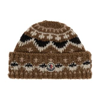 Moncler Gorro de lana con logo - Accessories - Hombre - Marr&oacute;n - ONE SIZE