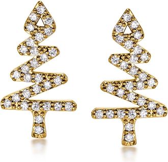 Ross-Simons Lab-Grown Diamond Zigzag Christmas Tree Earrings in 18kt Gold Over Sterling