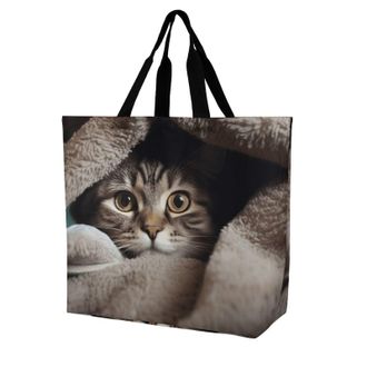 Generic Cat Under Blanket Shopping Bag Durable Shoulder Bag Foldable Shopping Bags For Beach Work Ladies