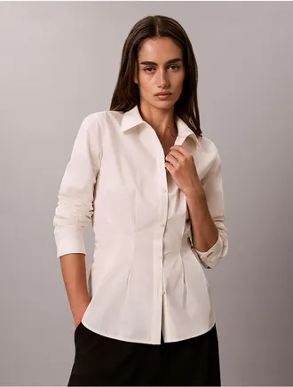 Calvin Klein Womens Cotton Poplin Fitted Shirt - White - XL