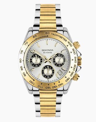 Sekonda Circuit - Orologio cronografo sportivo da uomo da 40 mm bicolore con cinturino in acciaio inossidabile e quadrante argentato-Argento