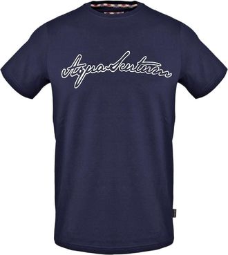 Aquascutum Logo T-shirt met belettering voor heren (Marine)