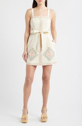 Ciebon Caracola Embroidered Detail Cotton Minidress in Cream Multi at Nordstrom, Size X-Small