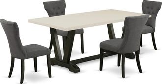 East West Furniture 5-Pc Dining Table Set Included 4 Parson chairs Upholstered Seat and High Button Tufted Chair Back and Rectangular Table