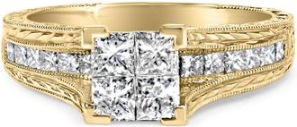 House of Brilliance 14K Yellow Gold 1.0 Cttw Princess Composite Diamond Engagement Ring- Size 7
