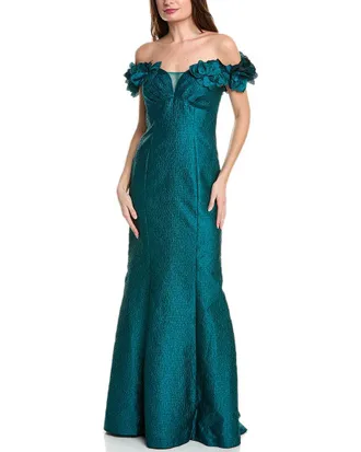 Teri Jon by Rickie Freeman Metallic Jacquard Gown