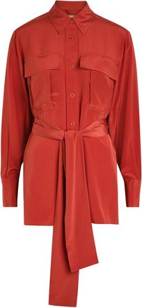 Joseph Yas Belted Silk Shirt - Red - 44 (UK16 / XL)