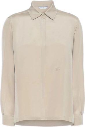 Max Mara Zijden cr&ecirc;pe de chine blouse - Dames - Overhemden - Beige - XL - Overhemden