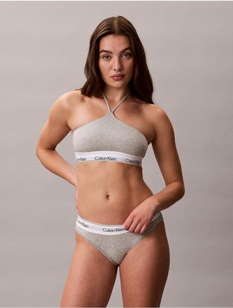 Calvin Klein Womens Icon Cotton Modal Unlined Halter Bralette - Light/Pastel Grey - XXS