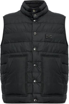 Dolce & Gabbana Ge&iuml;soleerd Vest met Opstaande Kraag - Heren - Bodywarmers - Zwart - M - Leer - Jassen