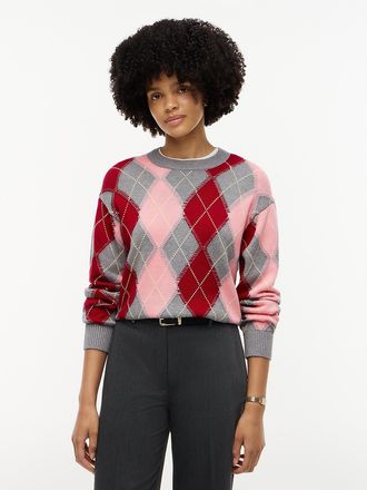 Tommy Hilfiger Womens Relaxed Fit Argyle Crewneck Sweater - Carnation Pink Argyle - XL