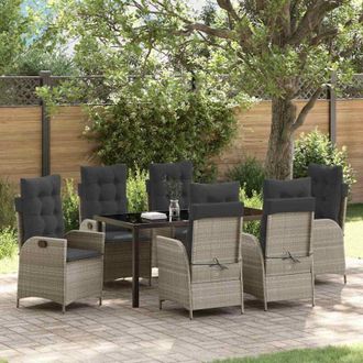 vidaXL Conjunto De Comedor De Jard&iacute;n 7 Pcs Gris Claro Rat&aacute;n Sint&eacute;tico Vidaxl