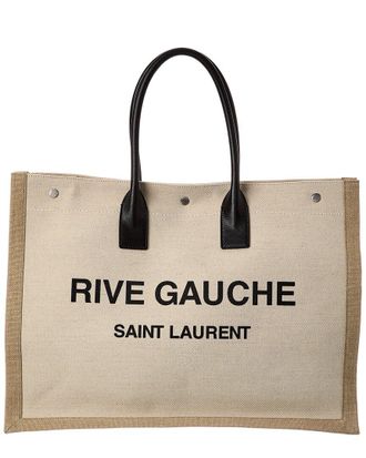 Saint Laurent Rive Gauche Large Linen & Leather Tote