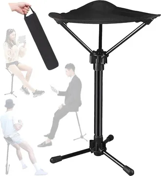 OEM Tabouret Tr&eacute;pied Pliable - Aluminio - 125 Kg - Camping Senderismo Pesca Exterior - Negro - 1 Unidad