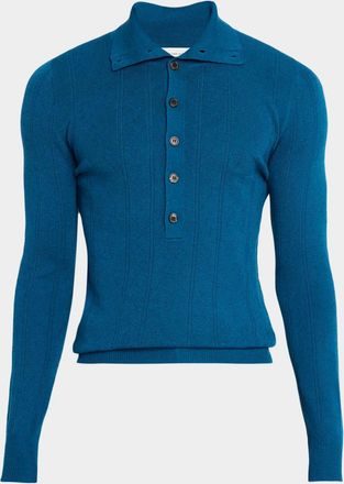 Dries Van Noten Men & apos;s Fine Wool and Cotton Pointelle Polo Sweater