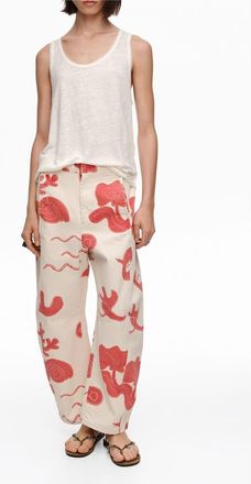 Bimba & Lola Barrel-Leg Cotton Ankle Trousers in Sand Red at Nordstrom, Size 36 Eu