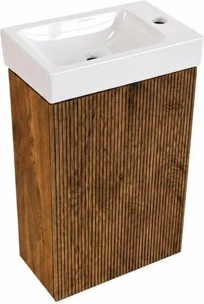 Saniclass Holz Atelier Toiletmeubelset - 40x60.5cm - 1 deur - fontein keramiek - kraangat rechts - walnut pure