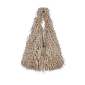 Generic Womens Plush Shoulder Bags Girls Faux Fur Drawstring Bucket Bag Fashion Female Furry Purse Tote Handbags(Khaki)